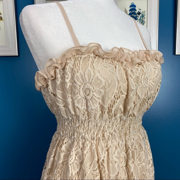 VTG Twenty One Cream Lace Floral Mini Dress Size M - Picture 9 of 14